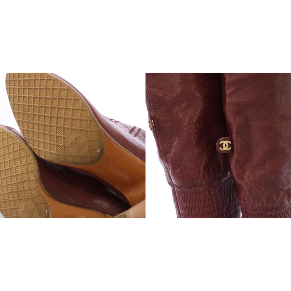 Chanel Long Boots Gathered Embroidery CC Logo 36.5 C Bordeaux TK — view 9