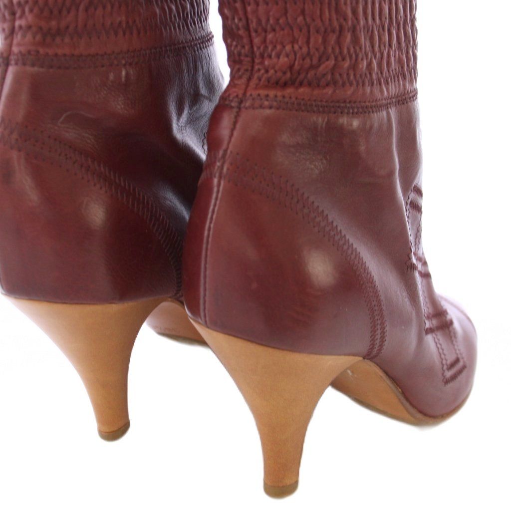 Chanel Long Boots Gathered Embroidery CC Logo 36.5 C Bordeaux TK — view 4