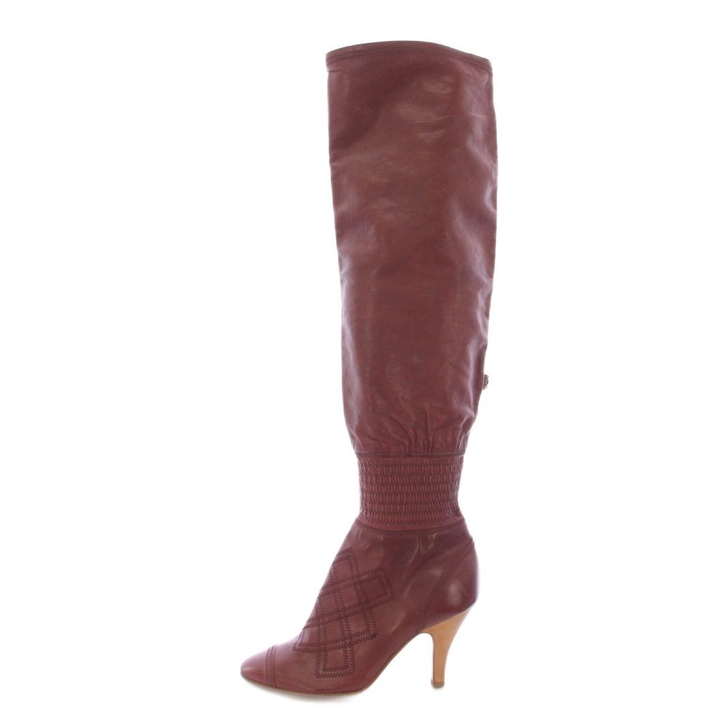 Chanel Long Boots Gathered Embroidery CC Logo 36.5 C Bordeaux TK — view 2
