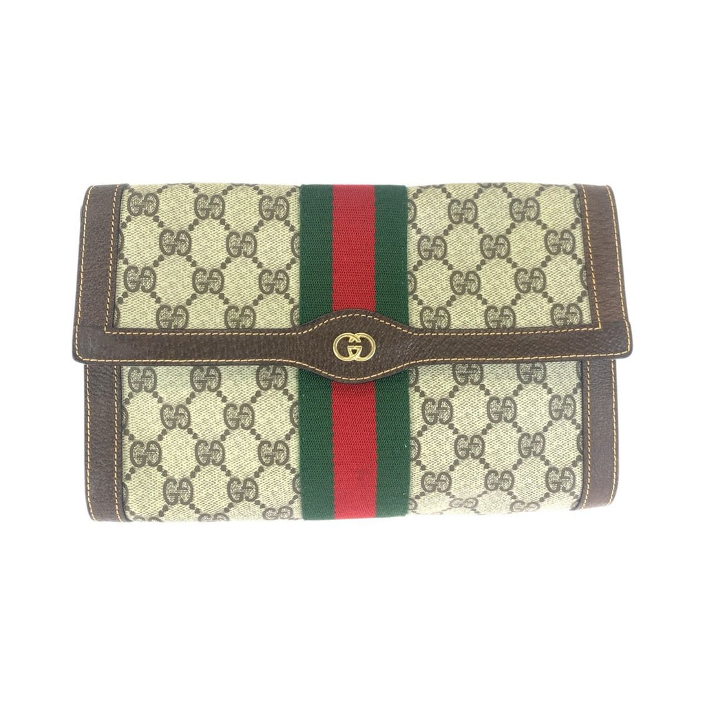 Gucci Vintage Sherry Line Beige Brown Gold 38 Clutch