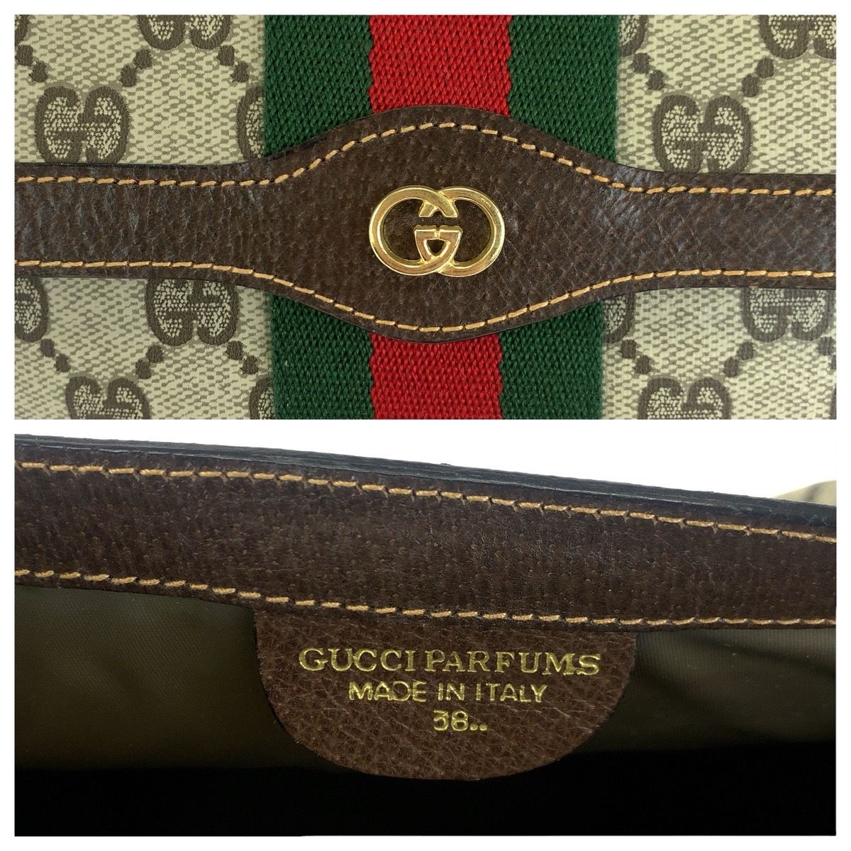Gucci Vintage Sherry Line Beige Brown Gold 38 Clutch — view 5