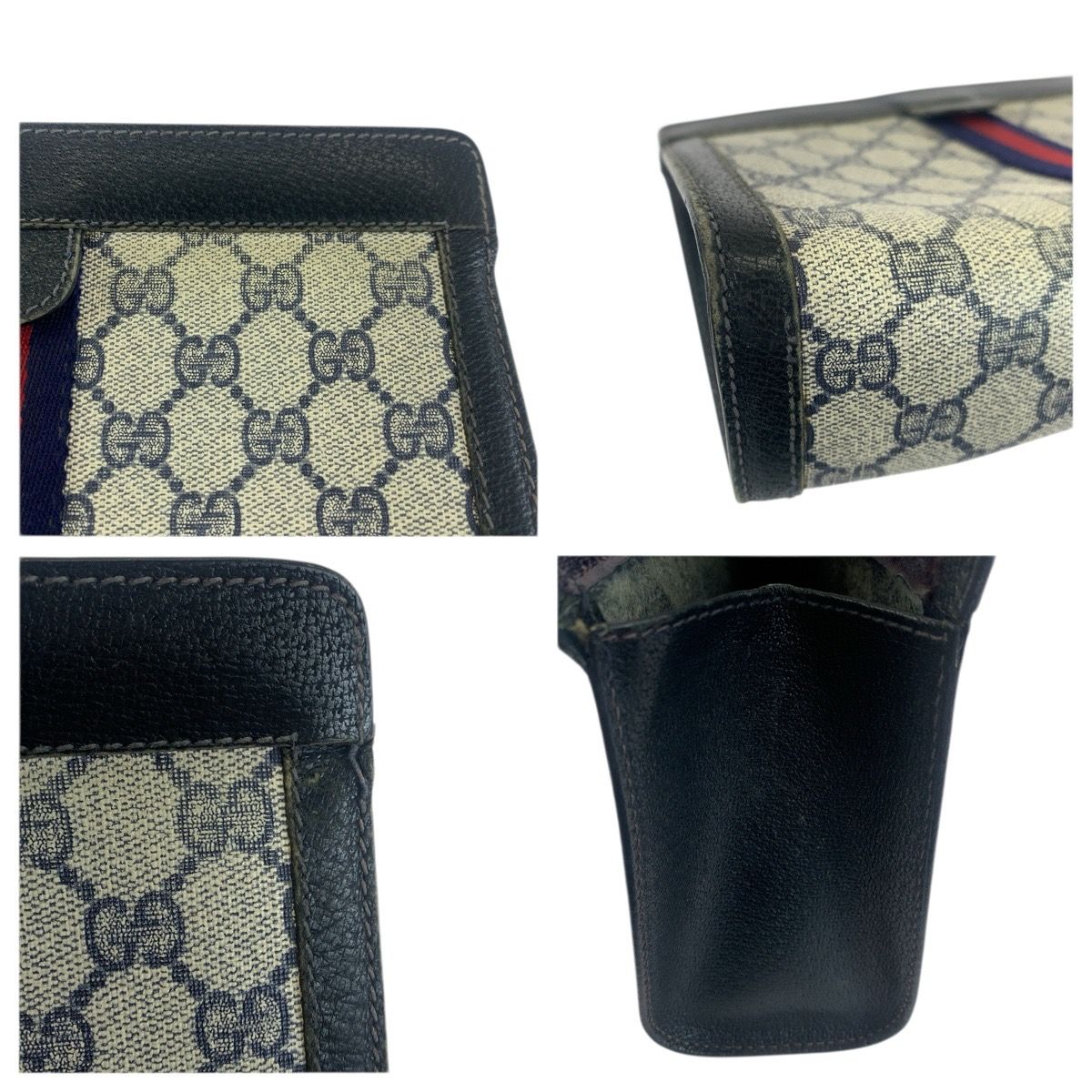 Gucci Vintage Sherry Line Navy Red 67 014 Clutch — view 6