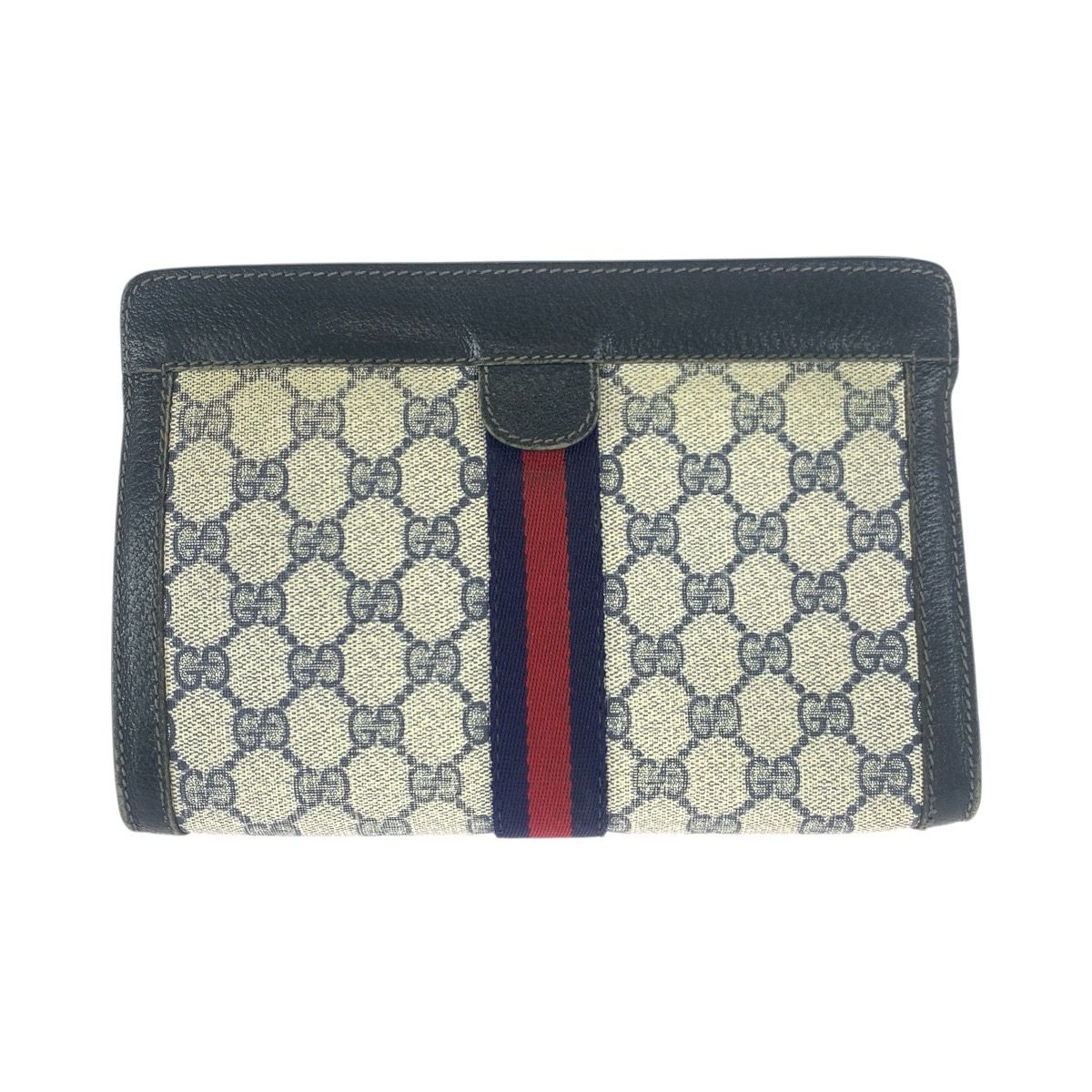 Gucci Vintage Sherry Line Navy Red 67 014 Clutch — view 2
