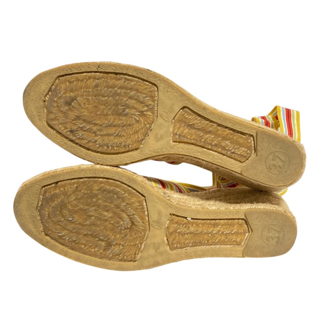 Hermes Striped Ribbon Strap Jute Sandals 37 Multicolor — view 6
