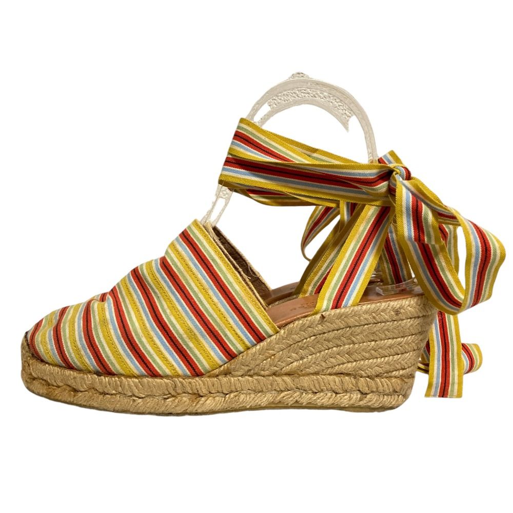 Hermes Striped Ribbon Strap Jute Sandals 37 Multicolor — view 2