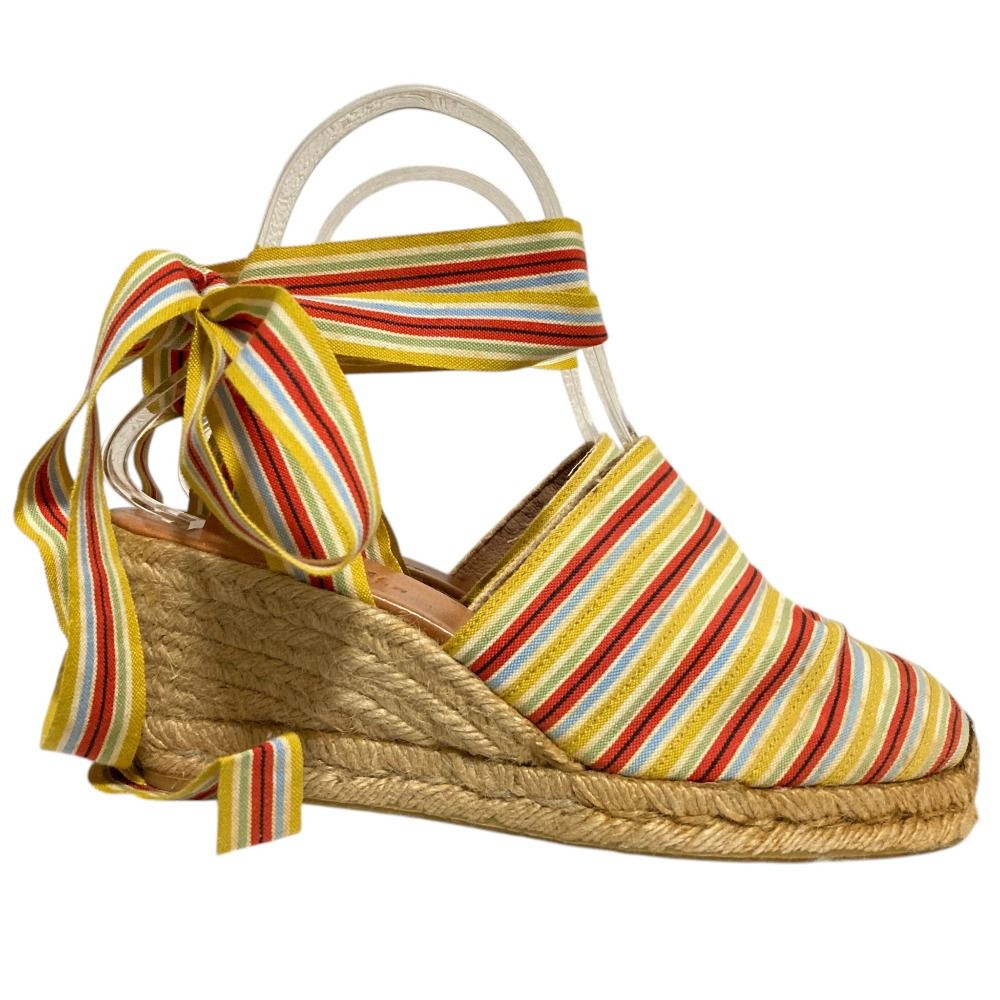 Hermes Striped Ribbon Strap Jute Sandals 37 Multicolor — view 4