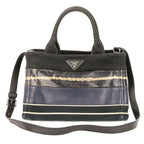 Prada Patchwork Canapa Mini 2-Way Shoulder Bag Black Navy
