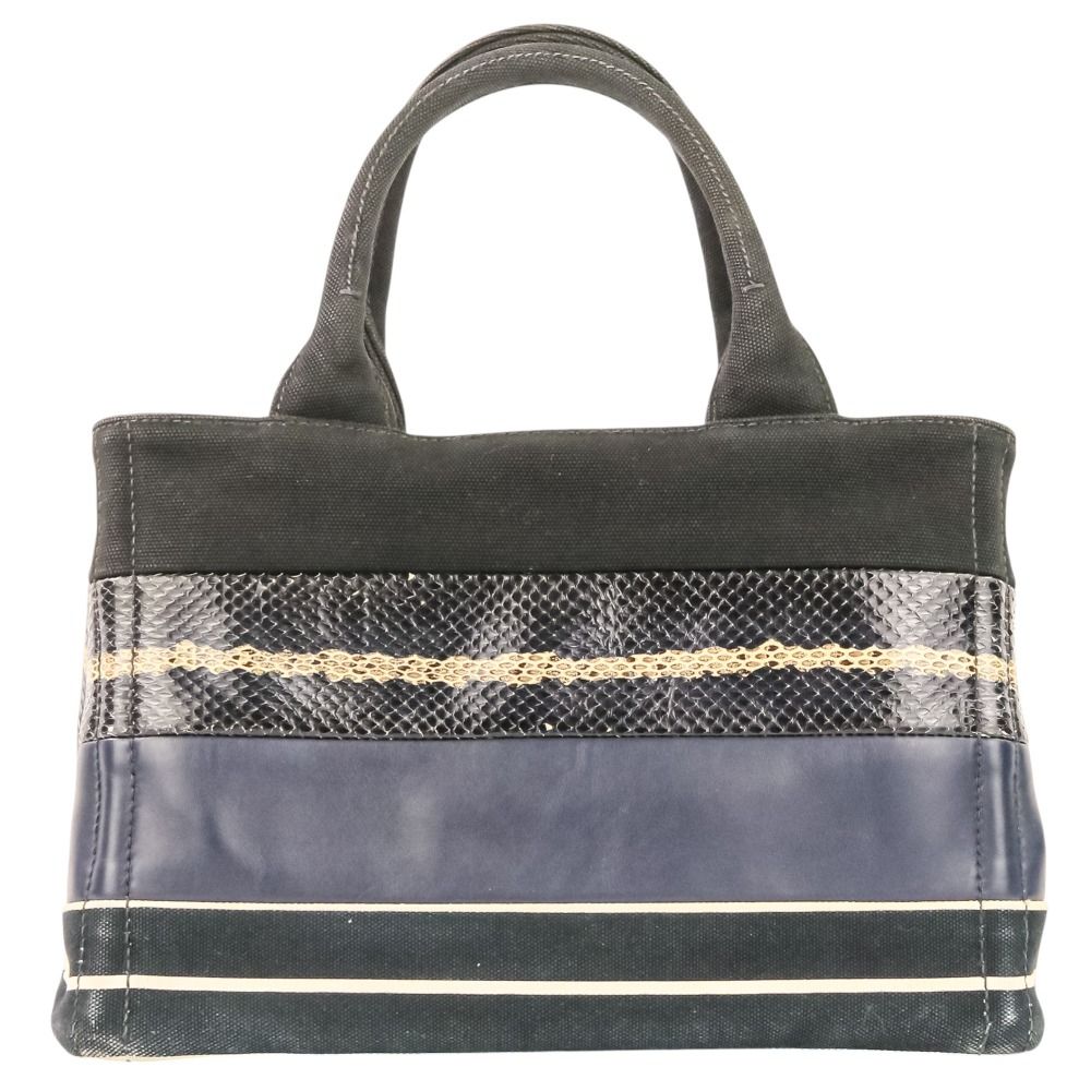 Prada Patchwork Canapa Mini 2-Way Shoulder Bag Black Navy — view 3
