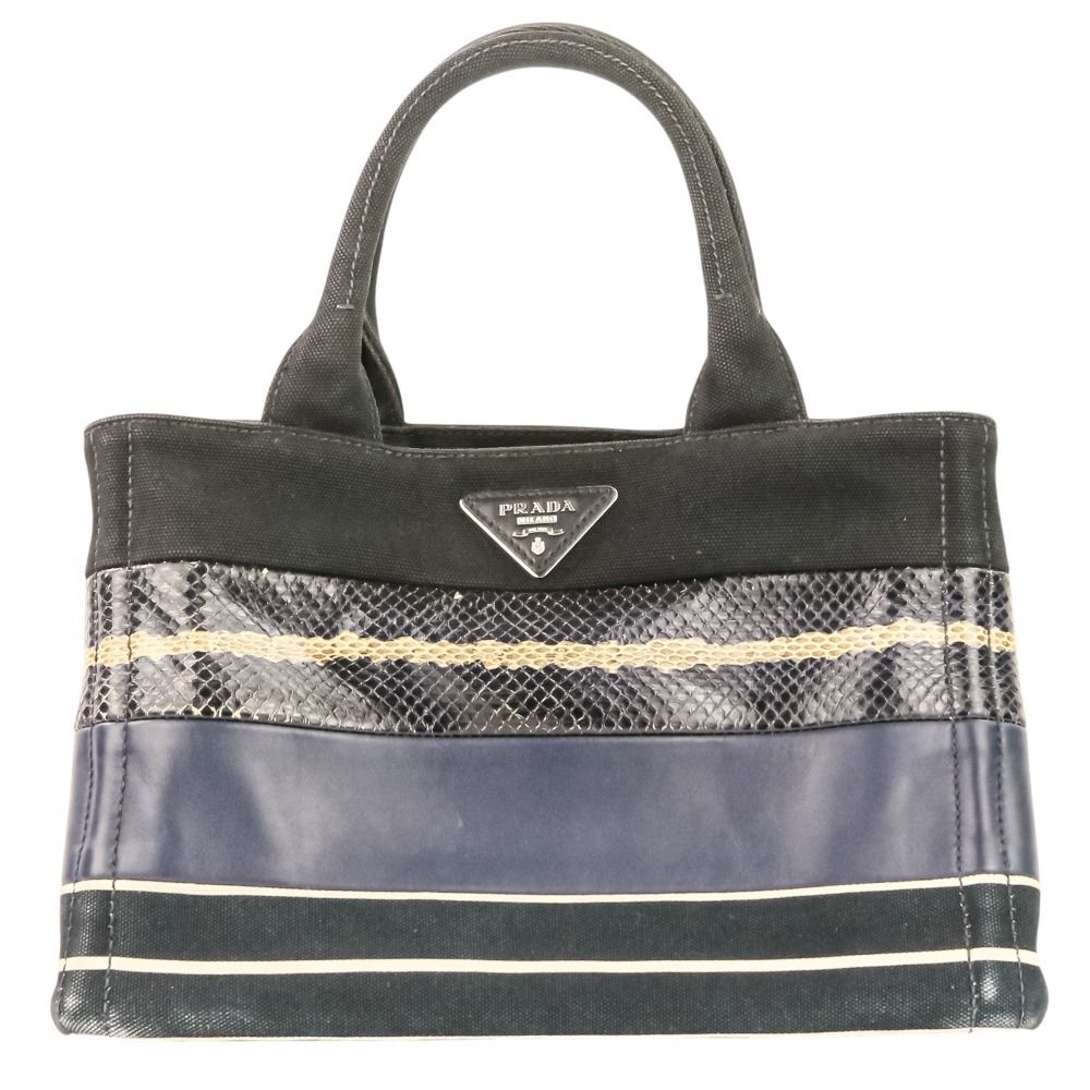 Prada Patchwork Canapa Mini 2-Way Shoulder Bag Black Navy — view 2