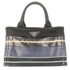 Prada Patchwork Canapa Mini 2-Way Shoulder Bag Black Navy — view 2