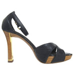 Louis Vuitton Monogram Empreinte Ankle Strap High Heels Sandals 35 Navy — view 3