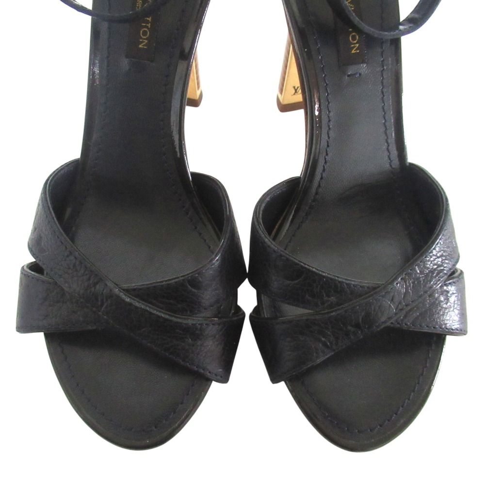 Louis Vuitton Monogram Empreinte Ankle Strap High Heels Sandals 35 Navy — view 5