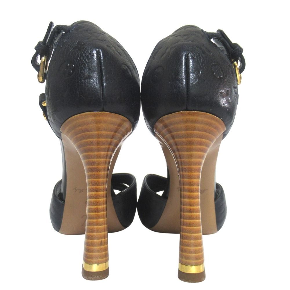 Louis Vuitton Monogram Empreinte Ankle Strap High Heels Sandals 35 Navy — view 4