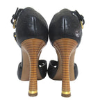 Louis Vuitton Monogram Empreinte Ankle Strap High Heels Sandals 35 Navy — view 4