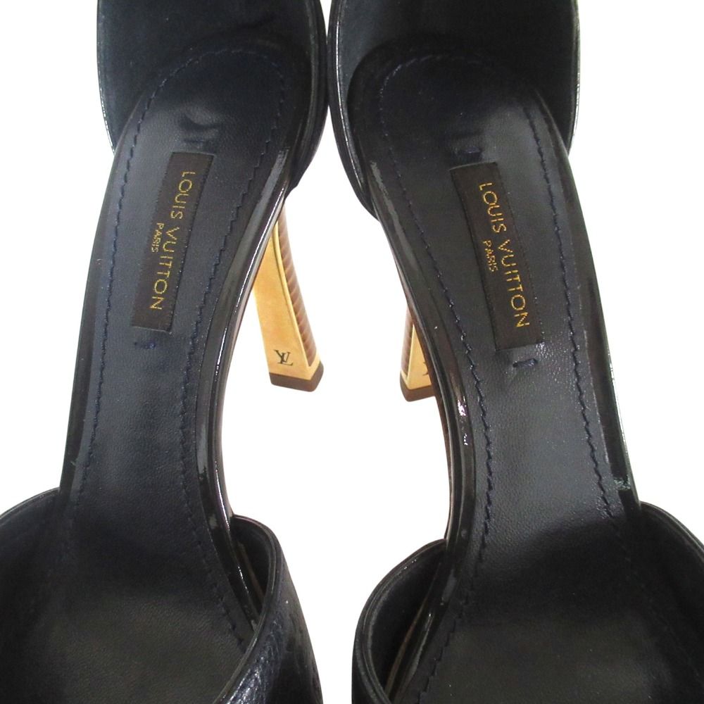 Louis Vuitton Monogram Empreinte Ankle Strap High Heels Sandals 35 Navy — view 6