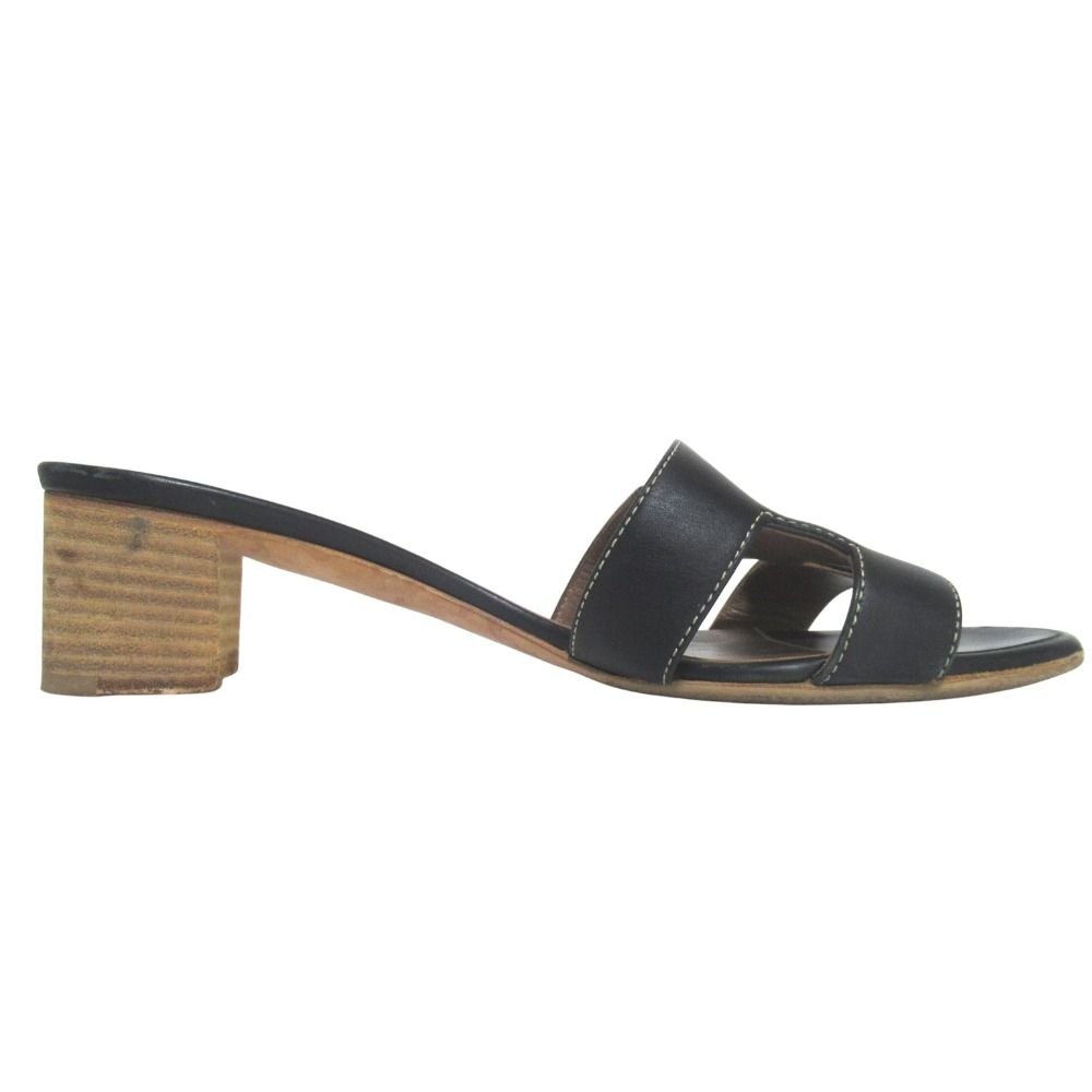 Hermes Leather Mules Sandals 36 Black — view 2