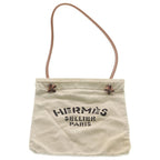 Hermes Sac Aline MM Front Logo Canvas Fabric Leather Shoulder Bag Beige