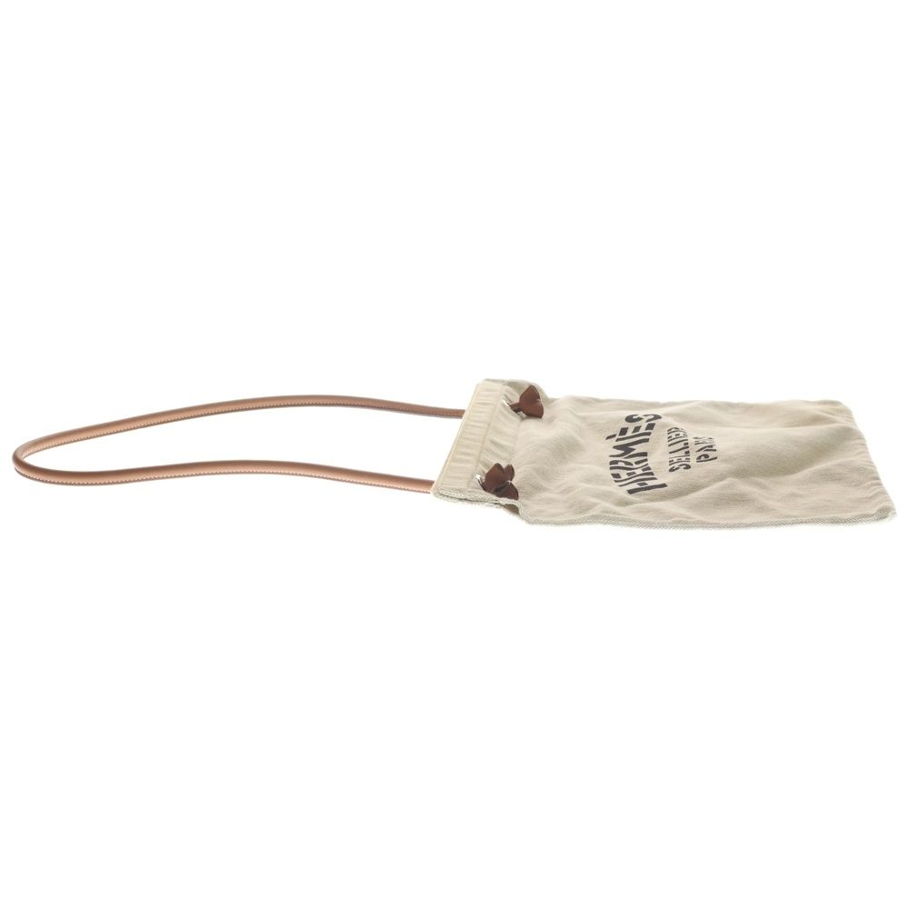 Hermes Sac Aline MM Front Logo Canvas Fabric Leather Shoulder Bag Beige — view 3