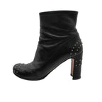 Prada Boots Cowhide Leather Studs Short Shoes Side Zip Black