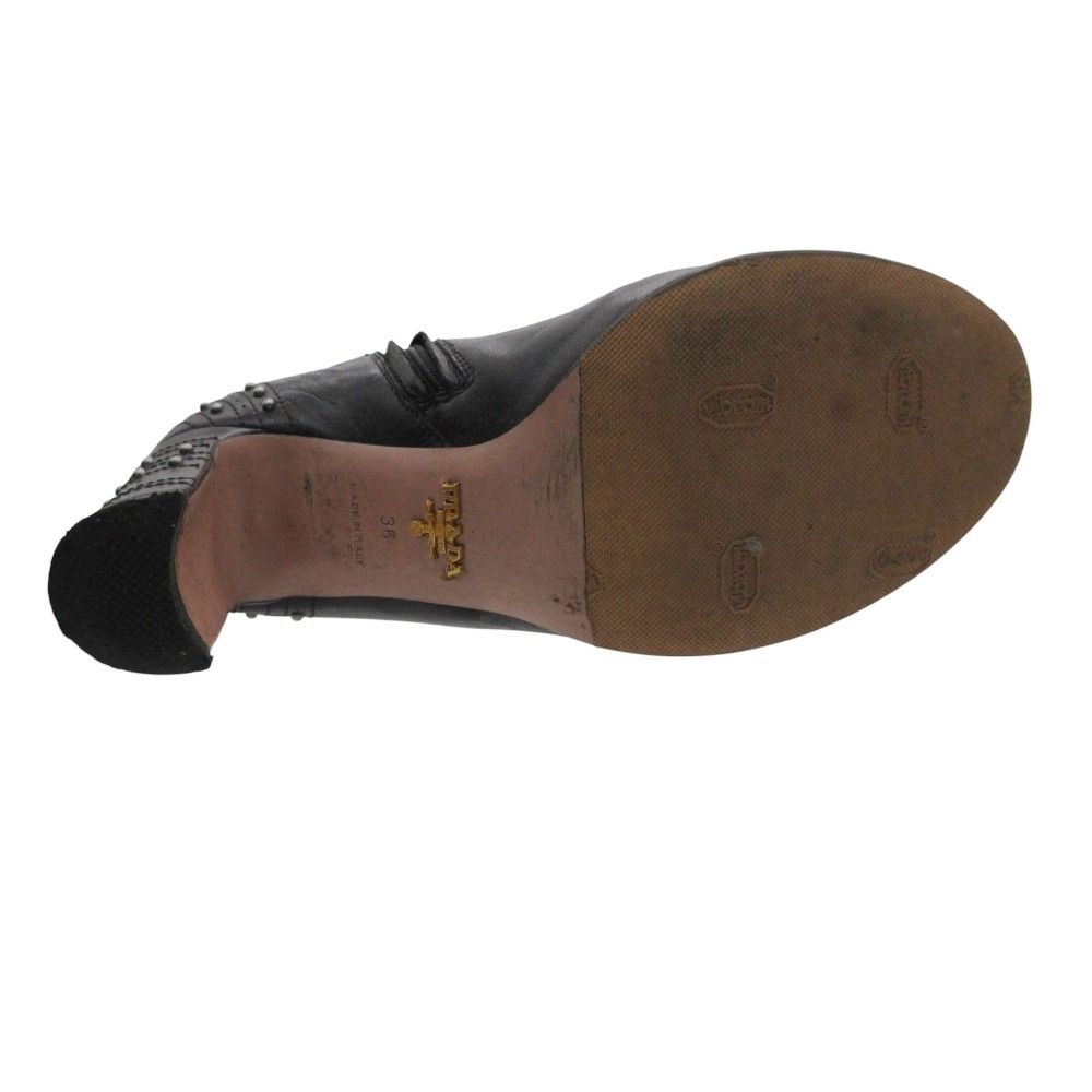 Prada Boots Cowhide Leather Studs Short Shoes Side Zip Black — view 3