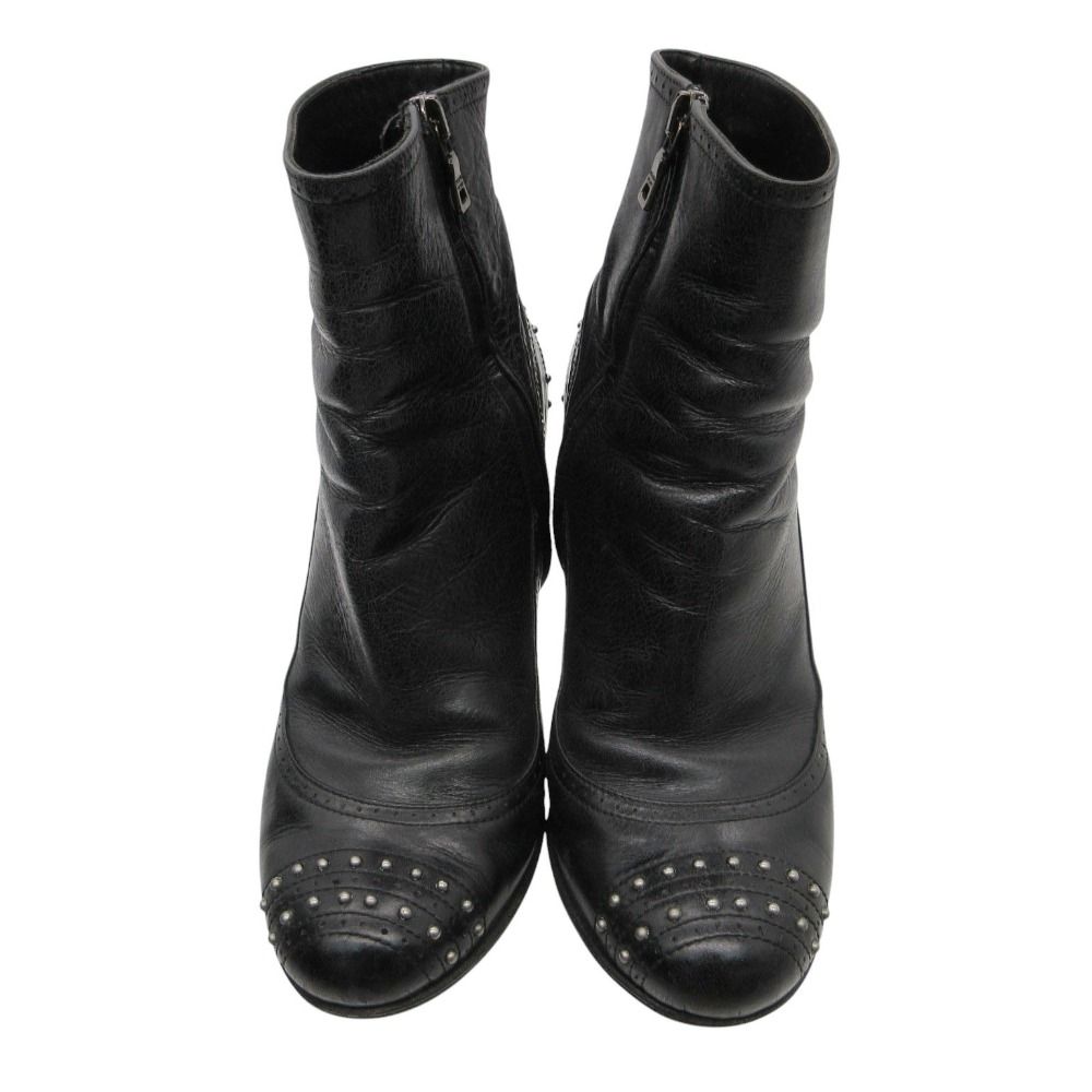 Prada Boots Cowhide Leather Studs Short Shoes Side Zip Black — view 4