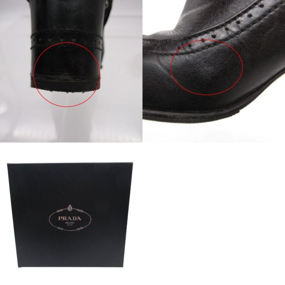 Prada Boots Cowhide Leather Studs Short Shoes Side Zip Black — view 9