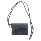 Dior Saddle Oblique Black Pattern Flap Card Case with Neck Strap Mini Shoulder