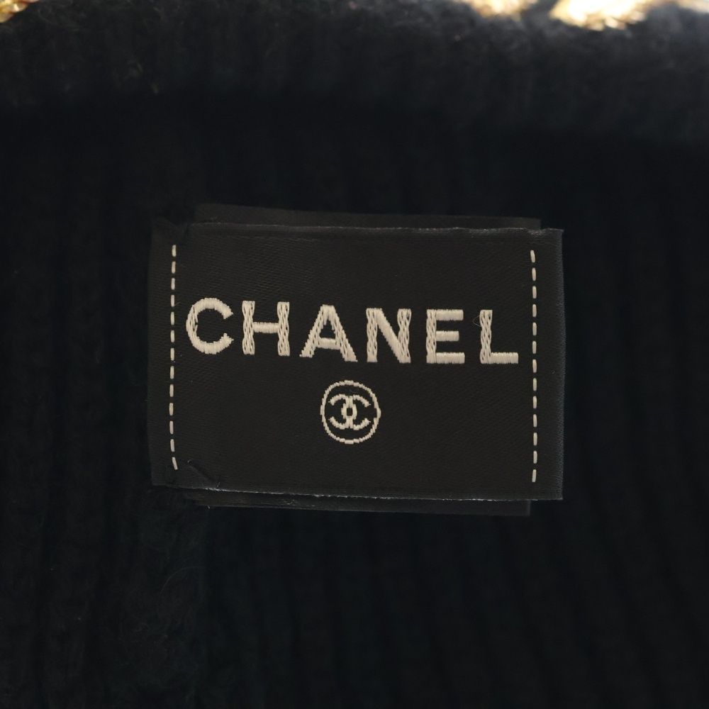 Chanel Sequin Logo Cashmere Knit Hat Black — view 7