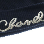 Chanel Sequin Logo Cashmere Knit Hat Navy — view 5