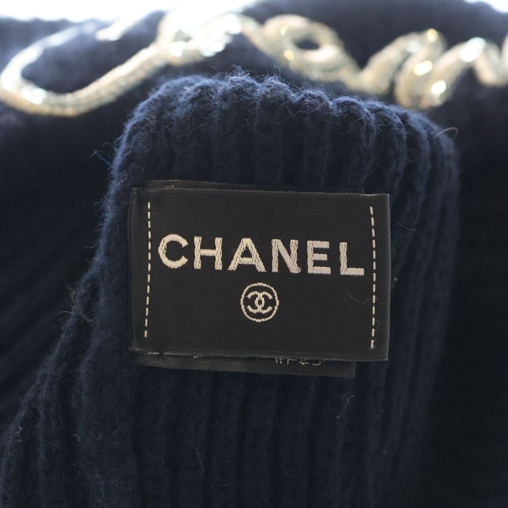 Chanel Sequin Logo Cashmere Knit Hat Navy — view 7