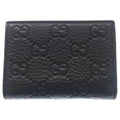 Gucci GG Emblem Compact Wallet Bifold Coin Case Black Leather Gold