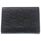 Gucci GG Emblem Compact Wallet Bifold Coin Case Black Leather Gold