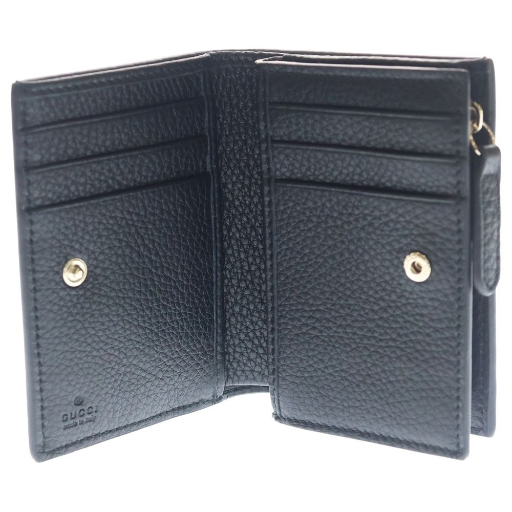 Gucci GG Emblem Compact Wallet Bifold Coin Case Black Leather Gold — view 4