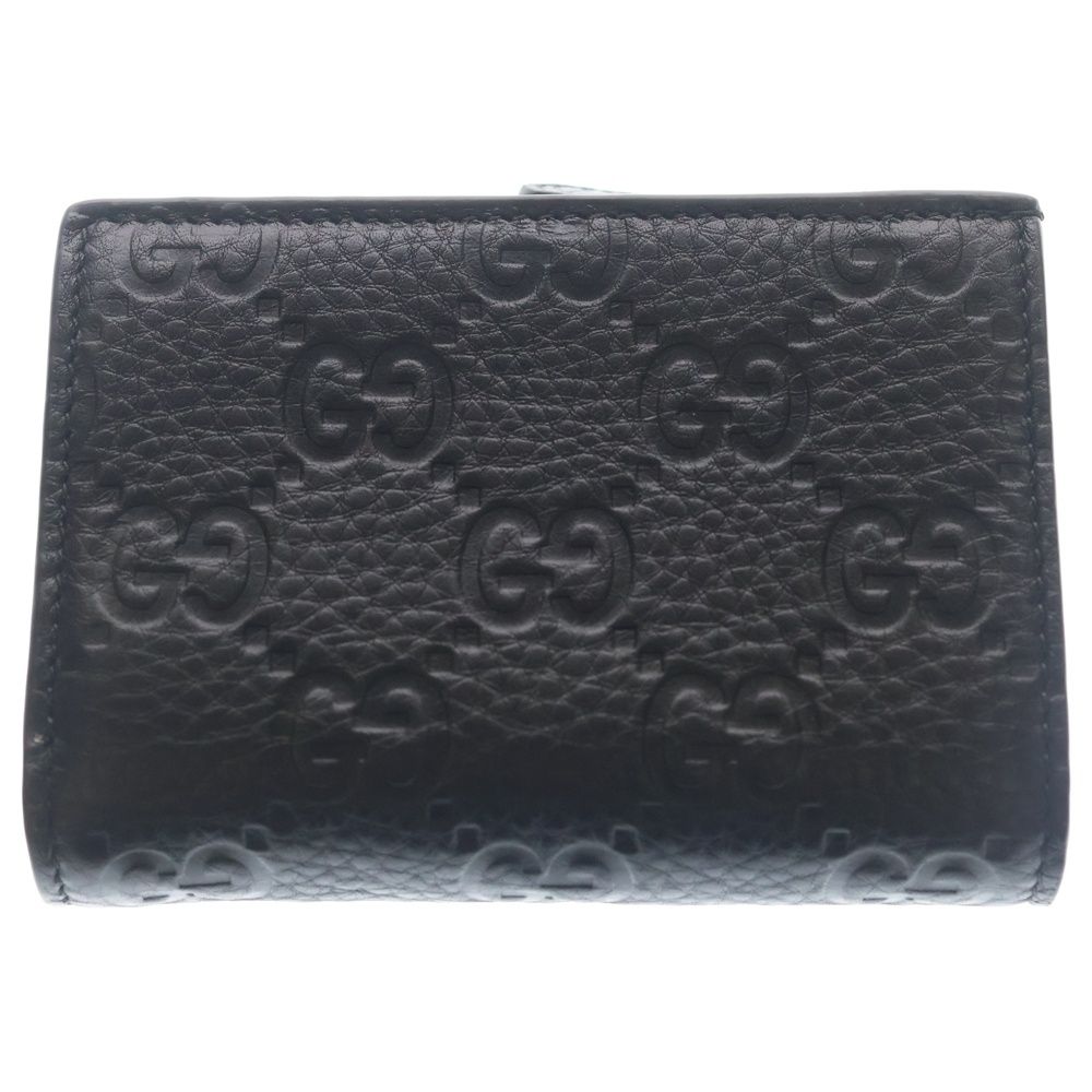 Gucci GG Emblem Compact Wallet Bifold Coin Case Black Leather Gold — view 2