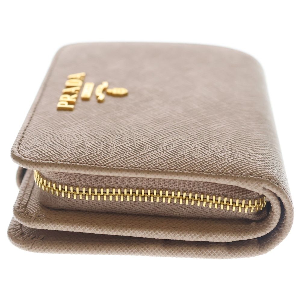 Prada Saffiano Compact Wallet Bifold Coin Case Leather Pink Beige Gold — view 3