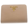 Prada Saffiano Compact Wallet Bifold Coin Case Leather Pink Beige Gold