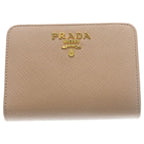 Prada Saffiano Compact Wallet Bifold Coin Case Leather Pink Beige Gold