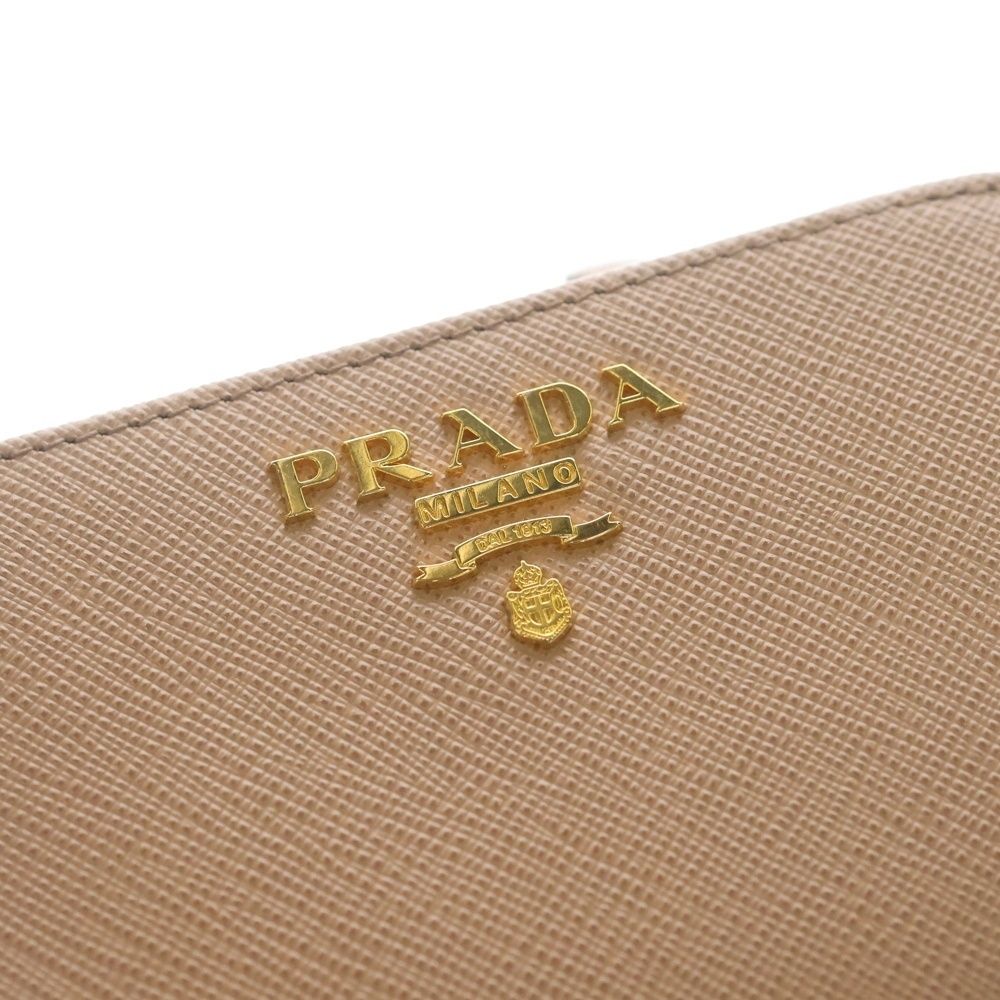 Prada Saffiano Compact Wallet Bifold Coin Case Leather Pink Beige Gold — view 5