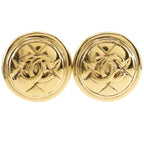 Chanel CC Logo Quilted Vintage Gold Plated Earrings