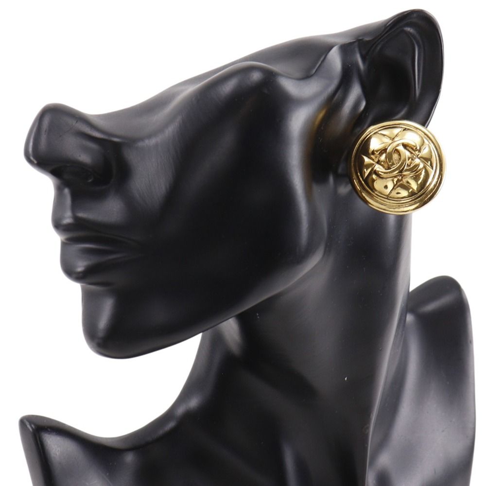 Chanel CC Logo Quilted Vintage Gold Plated Earrings — view 2
