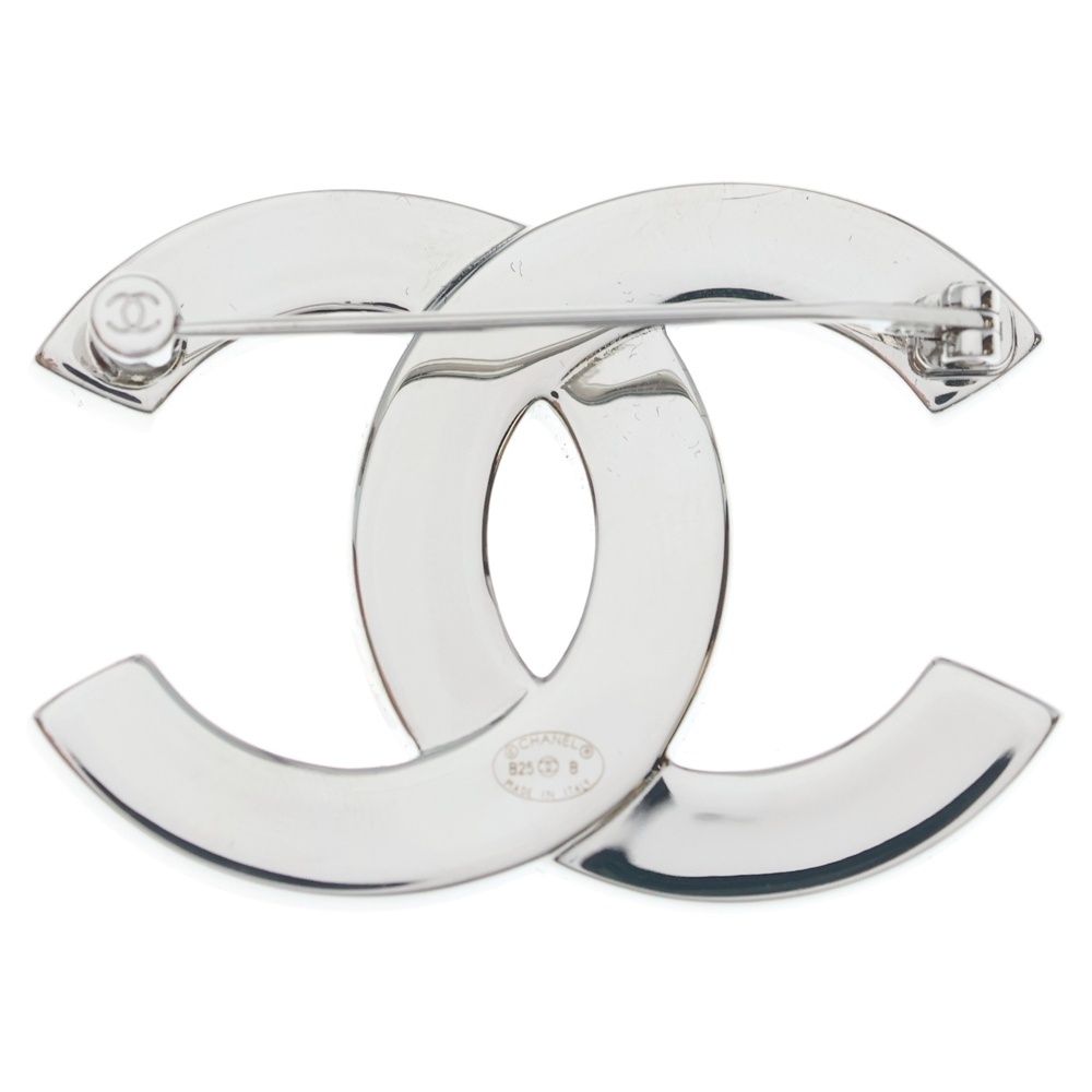 Chanel CC Logo Faux Pearl Rhinestone Brooch Pin Badge Silver — view 2