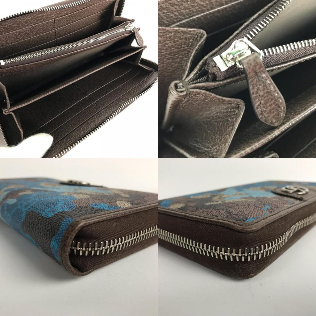Gucci Wallet Zip Around GG Supreme Canvas Camouflage Pattern Blue Beige — view 8