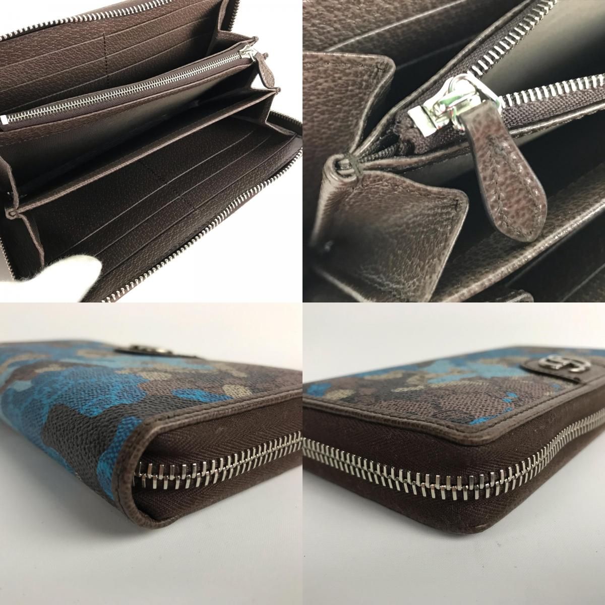 Gucci Wallet Zip Around GG Supreme Canvas Camouflage Pattern Blue Beige — view 8