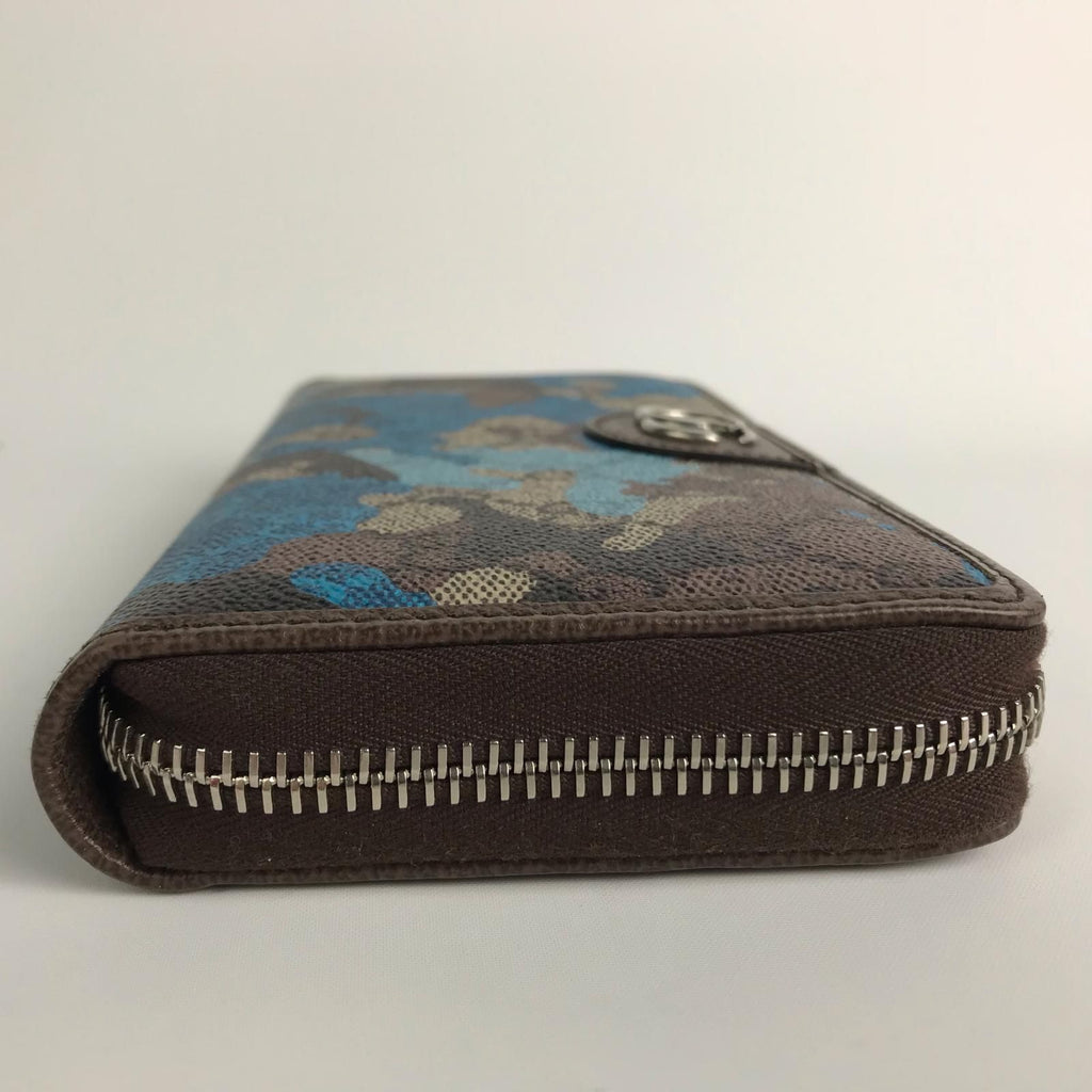 Gucci Wallet Zip Around GG Supreme Canvas Camouflage Pattern Blue Beige — view 5
