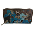 Gucci Wallet Zip Around GG Supreme Canvas Camouflage Pattern Blue Beige