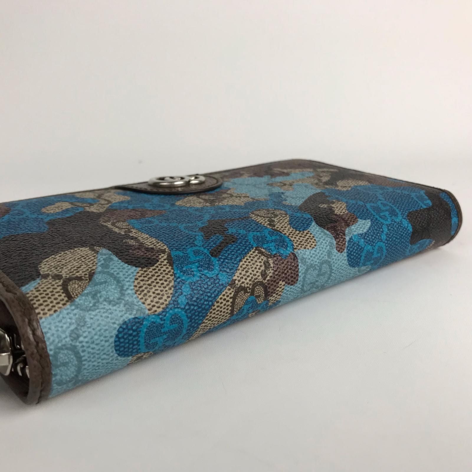 Gucci Wallet Zip Around GG Supreme Canvas Camouflage Pattern Blue Beige — view 6
