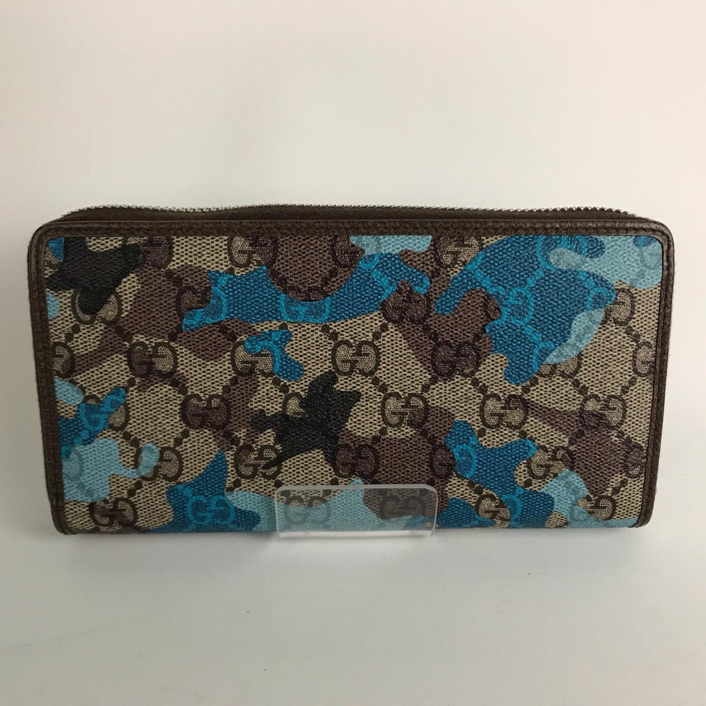 Gucci Wallet Zip Around GG Supreme Canvas Camouflage Pattern Blue Beige — view 2