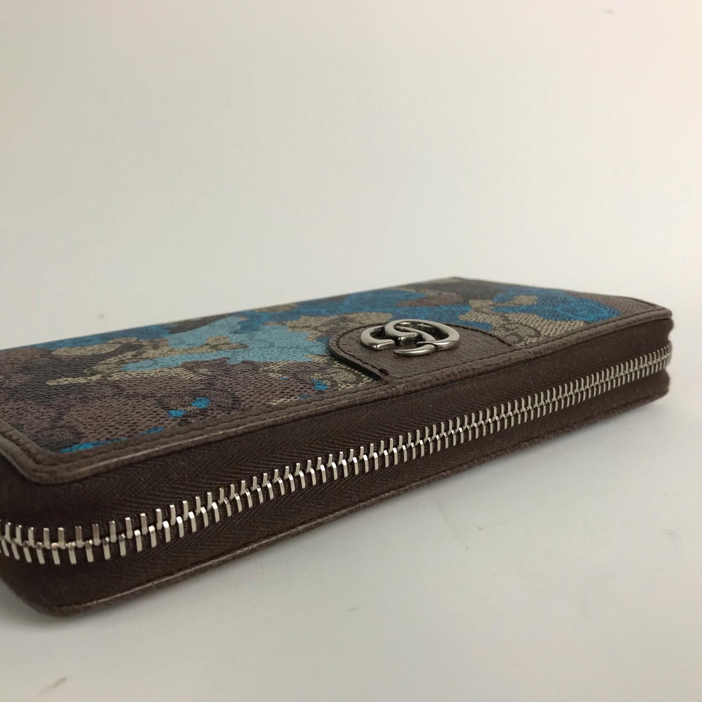 Gucci Wallet Zip Around GG Supreme Canvas Camouflage Pattern Blue Beige — view 4