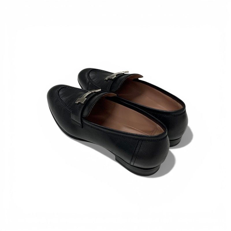 Hermes Paris Loafers Leather Shoes Black Silver Hhardware Moccasins Flat — view 4