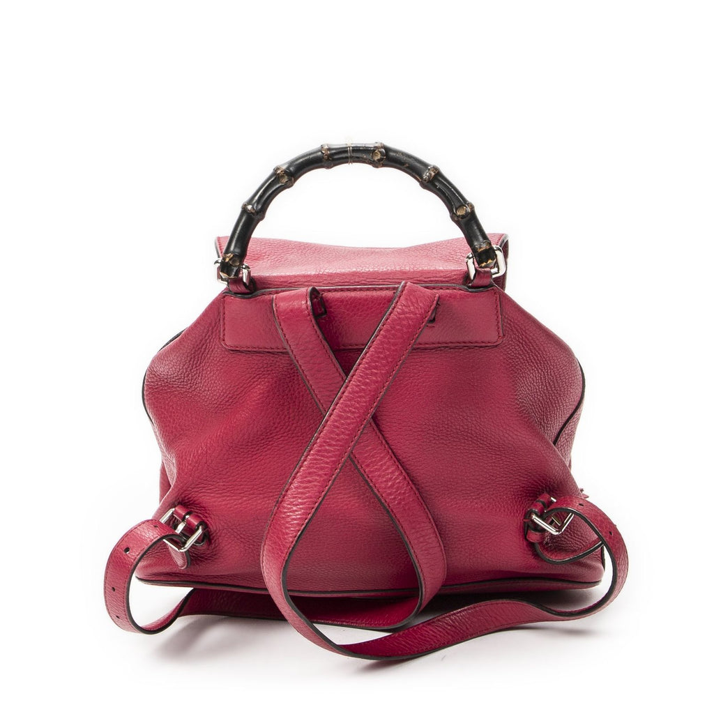 Gucci Bamboo Backpack Tassel Fuchsia Pink Gray Calfskin Leather — view 5
